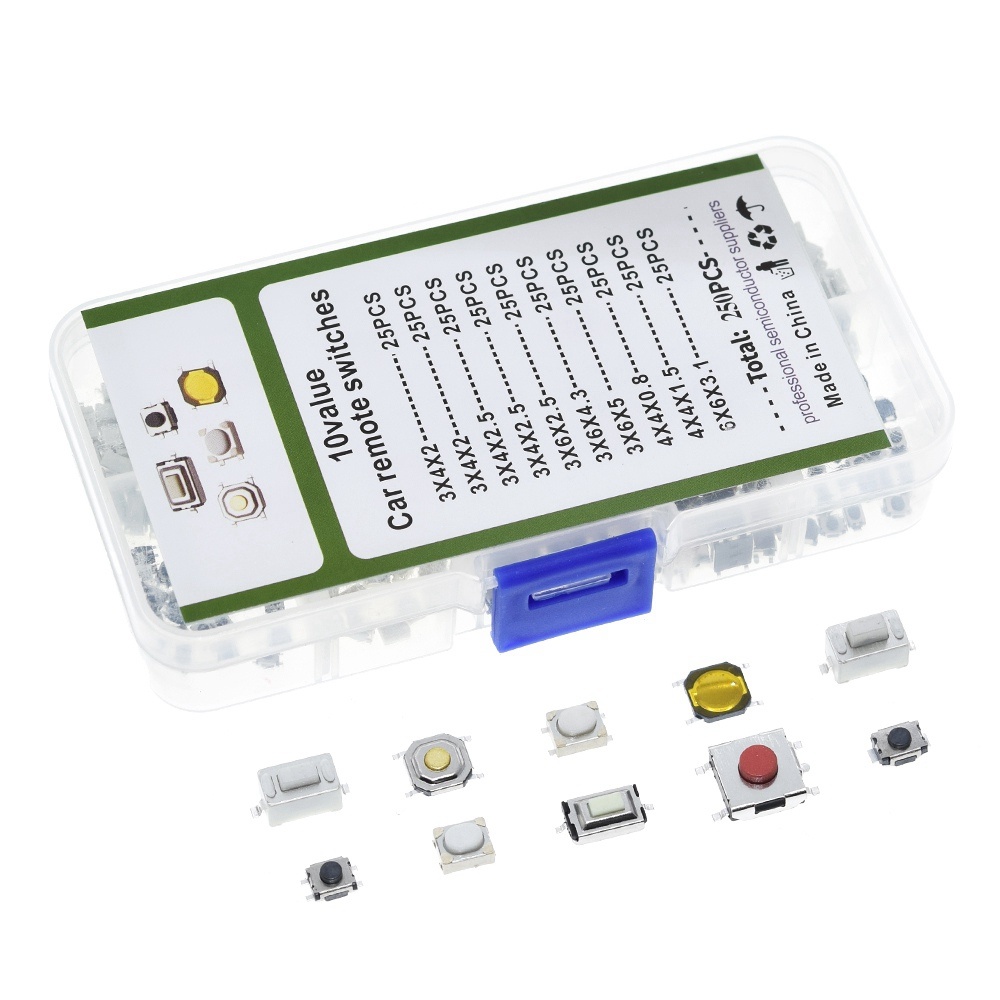 250PCS 10 Types Tactile Push Button Touch Switch Remote Keys Button