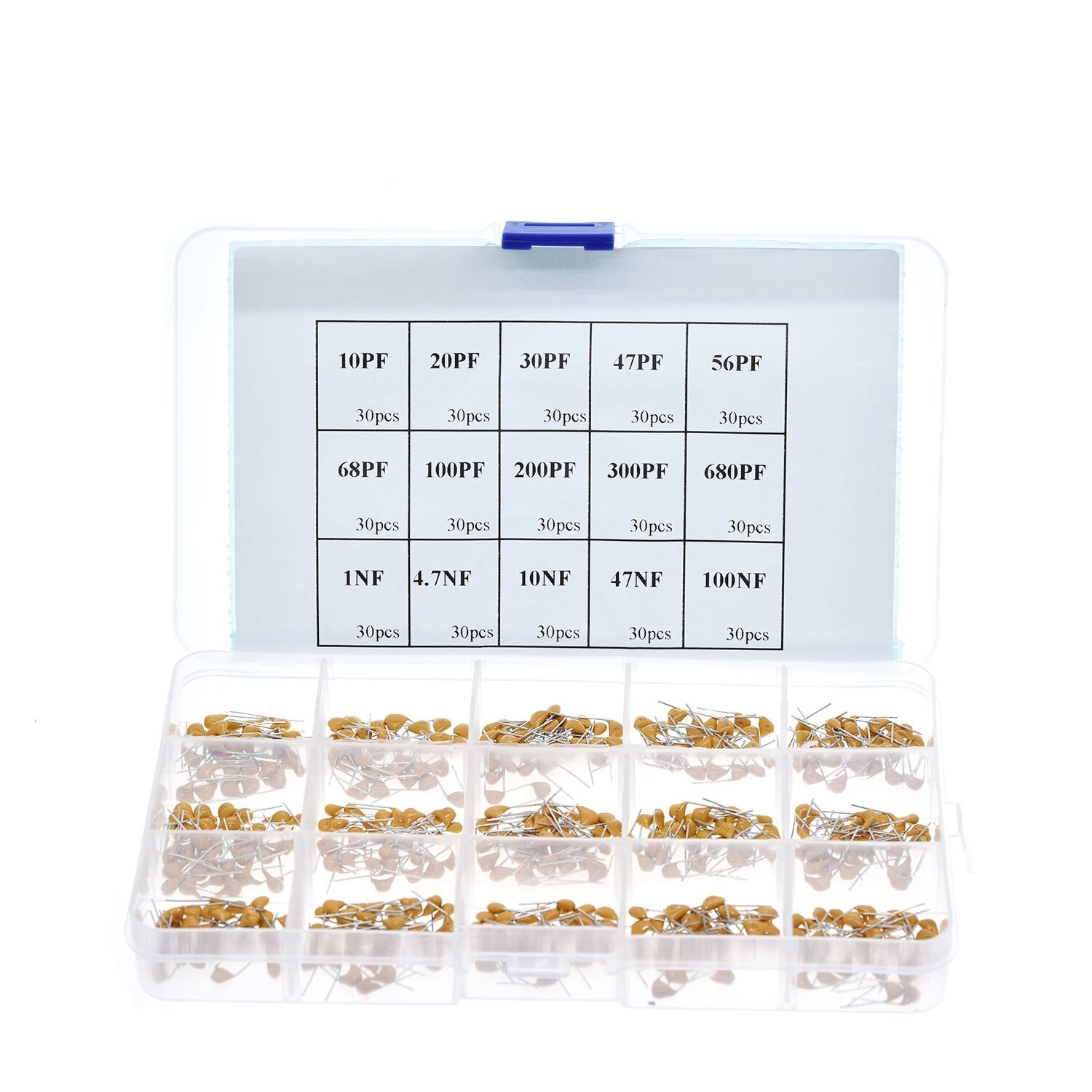 450pcs 15 Value Ceramic Capacitor Set 50v Multi-layer Assortment Box 10pf To 100nf Electronic Components Capacitor Kit 024