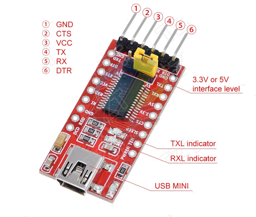 FT232RL FTDI USB 3.3V 5.5V to TTL Serial Adapter Module for Arduino Mini Port