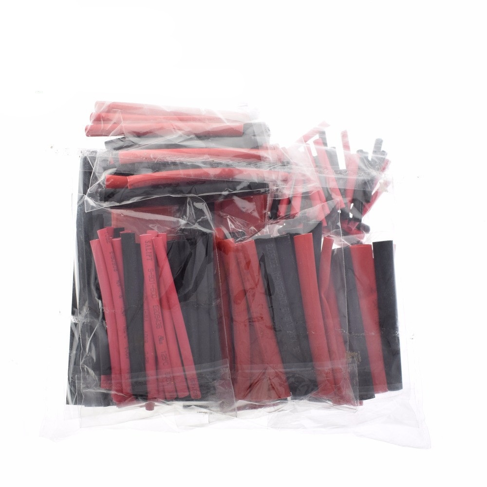 1set 150PCS 7.28m Black And Red 2:1 Assortment Heat Shrink Tubing Tube Car Cable Sleeving Wrap Wire Kit