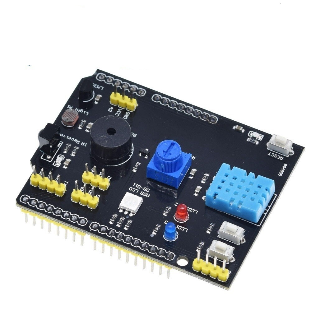 DHT11 LM35 Temperature Humidity Sensor Multifunction Expansion Board Adapter For Arduino UNO R3 RGB LED IR Receiver Buzzer I2C