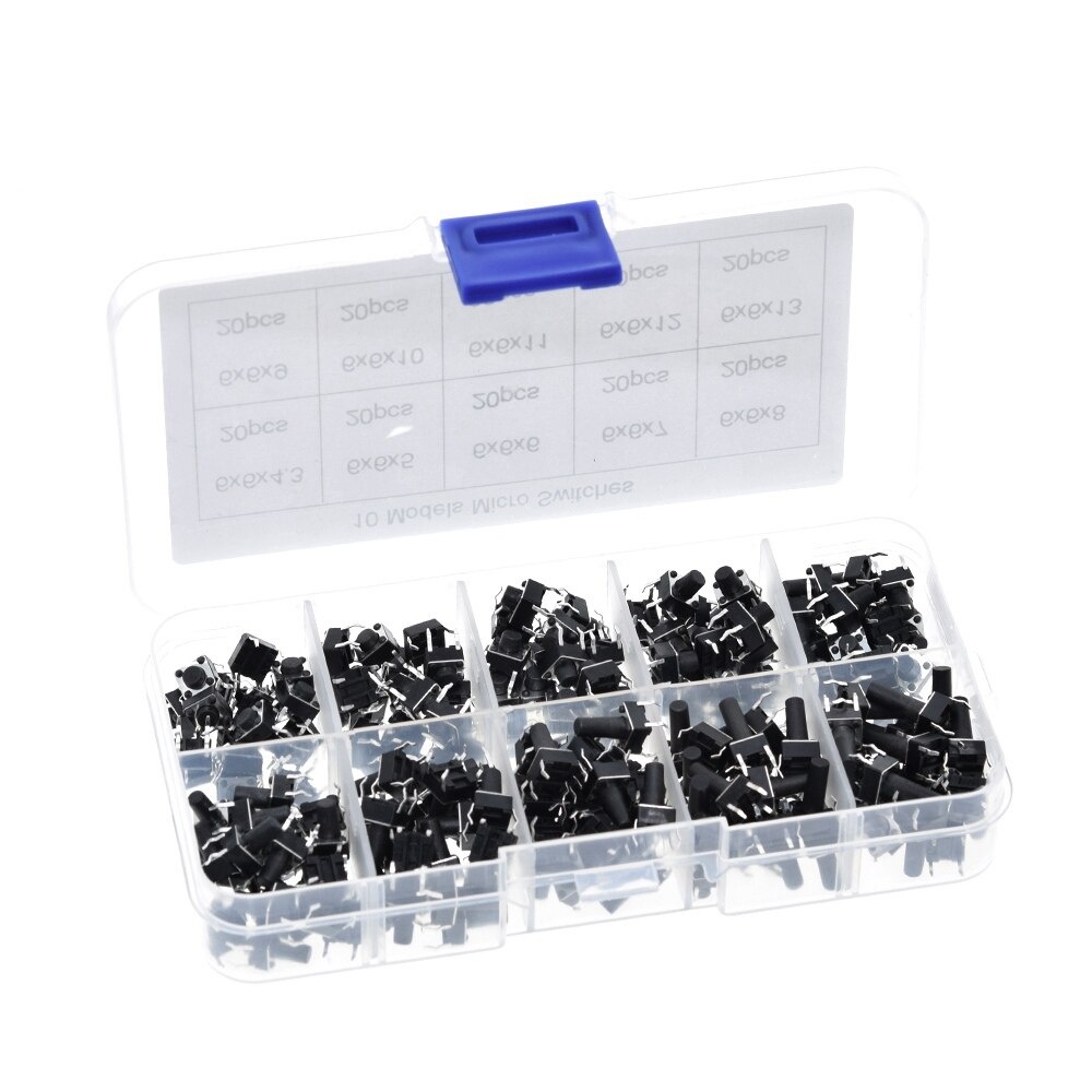 10 models 200pcs 6*6 Tact Switch Tactile Push Button Switch Kit, Height: 4.3MM~13MM DIP 4P micro switch 6x6 Key switch