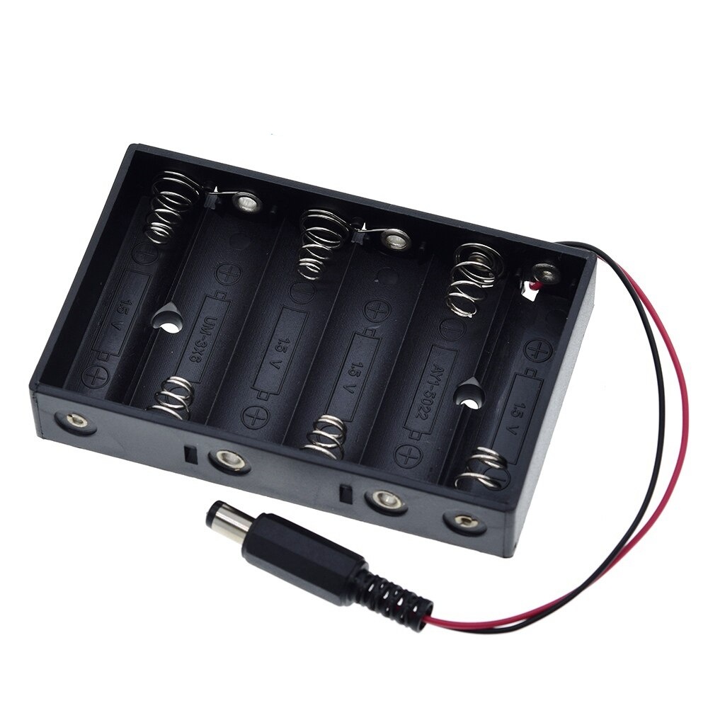 Size 6 AA Battery Case Holder Box For 6pcs Size AA Battery Case Storage Holder With DC2.1 Power Jack For Arduino