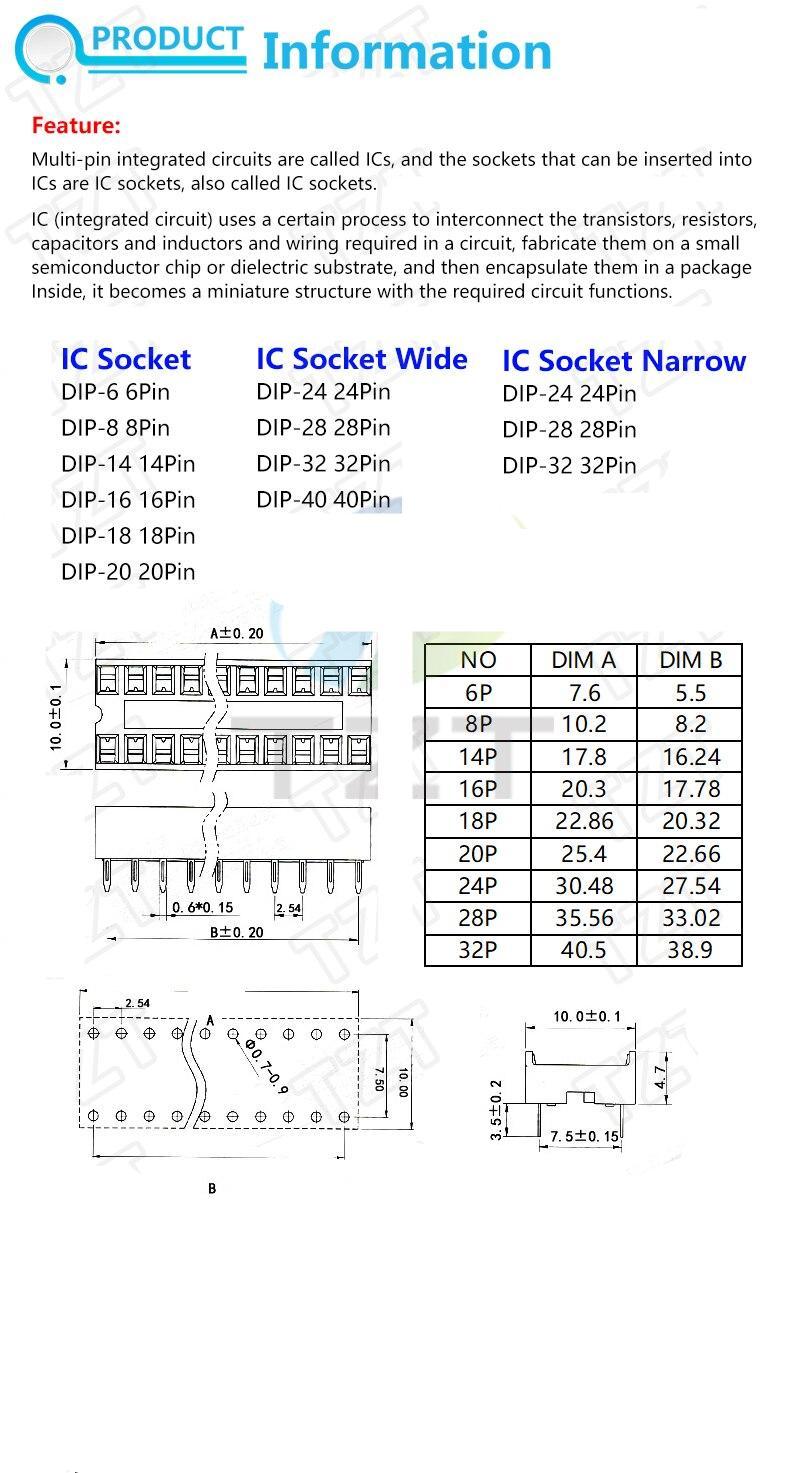 1pc IC seat 6P/8P/14P/16P/18P/20P/24P/28P DIP IC sockets Adaptor Solder Type 28 pin Narrow body DIP Sockets  MCU seat 24PIN