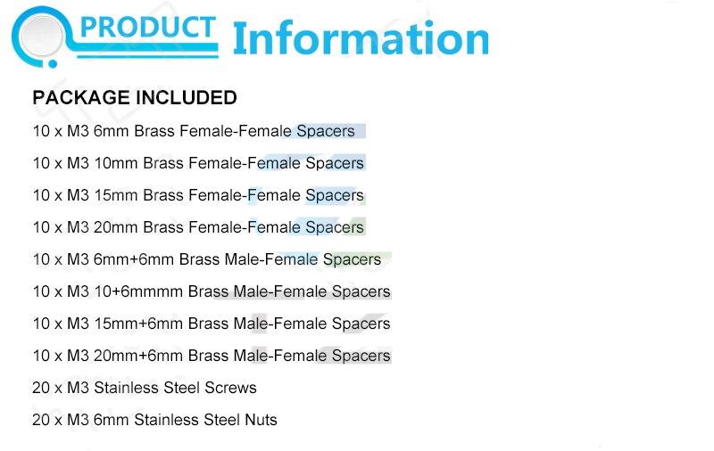 120Pcs M3 Brass Standoff Spacer PCB Board Hex Screws Nut Assortment Kit Female-Female Spacers Male-Female Spacers