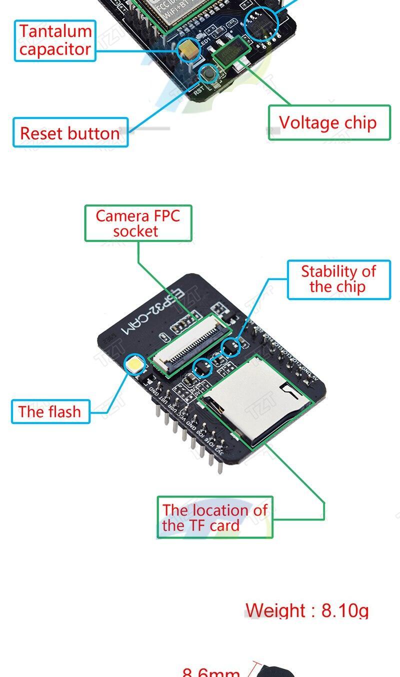 ESP32-CAM WiFi + Bluetooth Module Camera Module Development Board ESP32 with Camera Module OV2640 2MP For Arduino