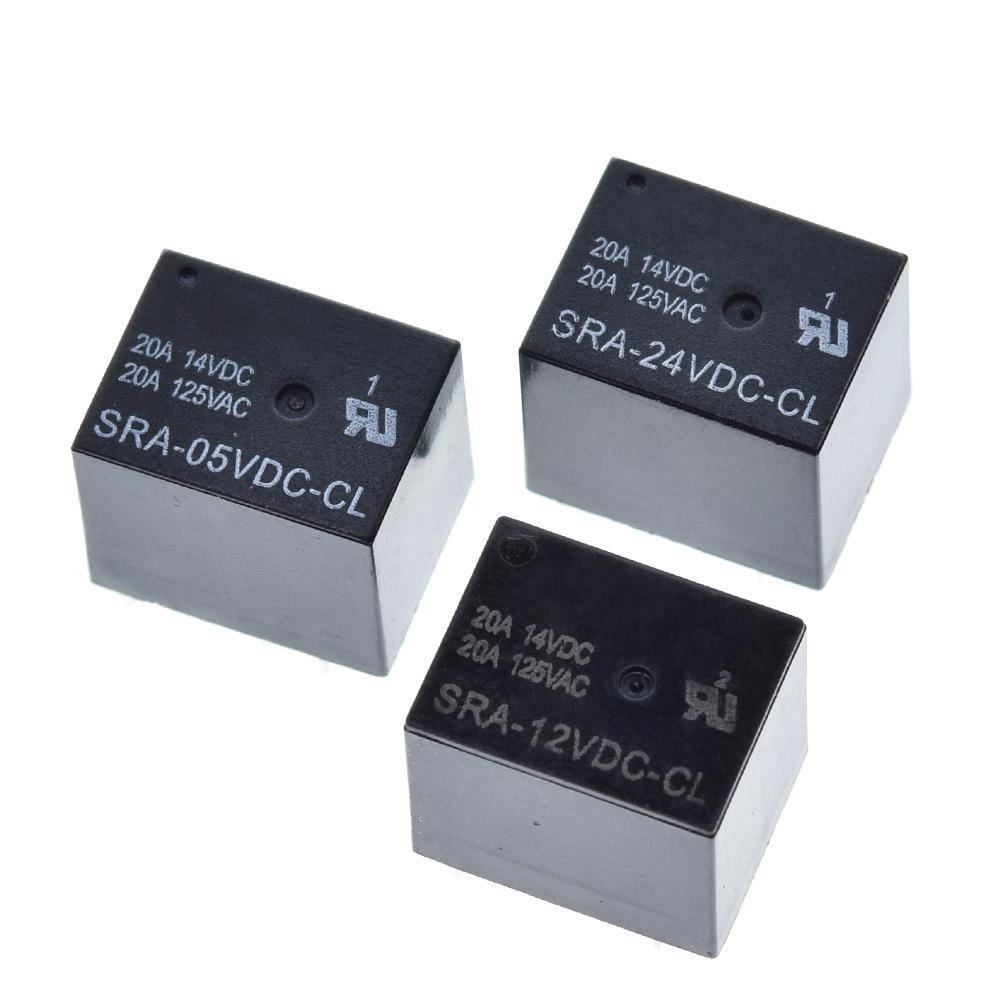 5V 12V 24V 20A DC Power Relay SRA-05VDC-CL SRA-12VDC-CL SRA-24VDC-CL 5Pin PCB Type Black Automobile relay