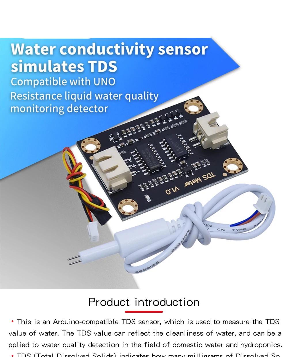 Water Conductivity Analog TDS Sensor Module Tester Liquid Detection Water Quality Monitoring Meter for Arduino 3.3-5.5V