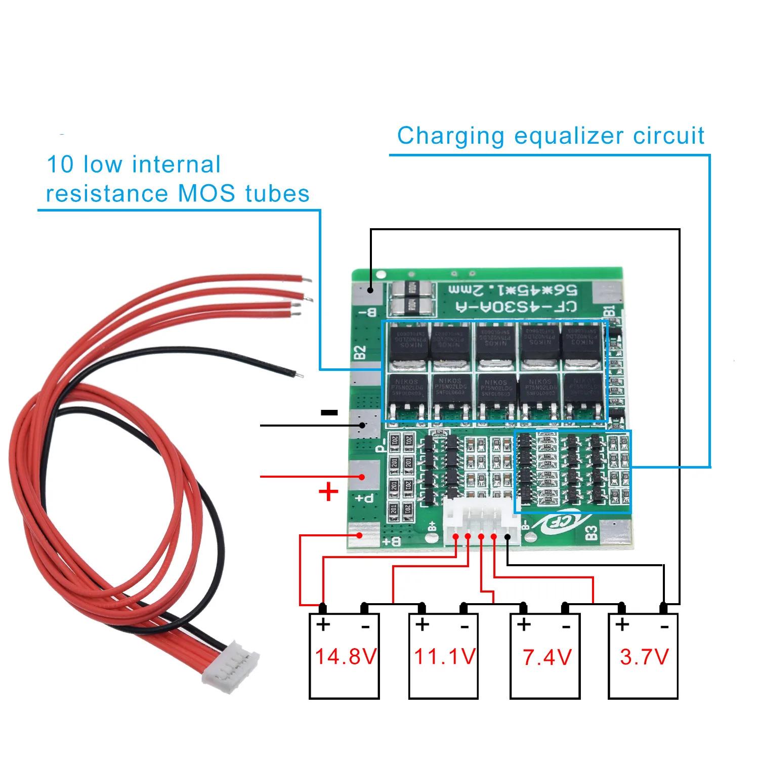 4S 30A 14.8V Li-ion Battery BMS Protection Board with Balance – 18650 Lithium Pack PCB